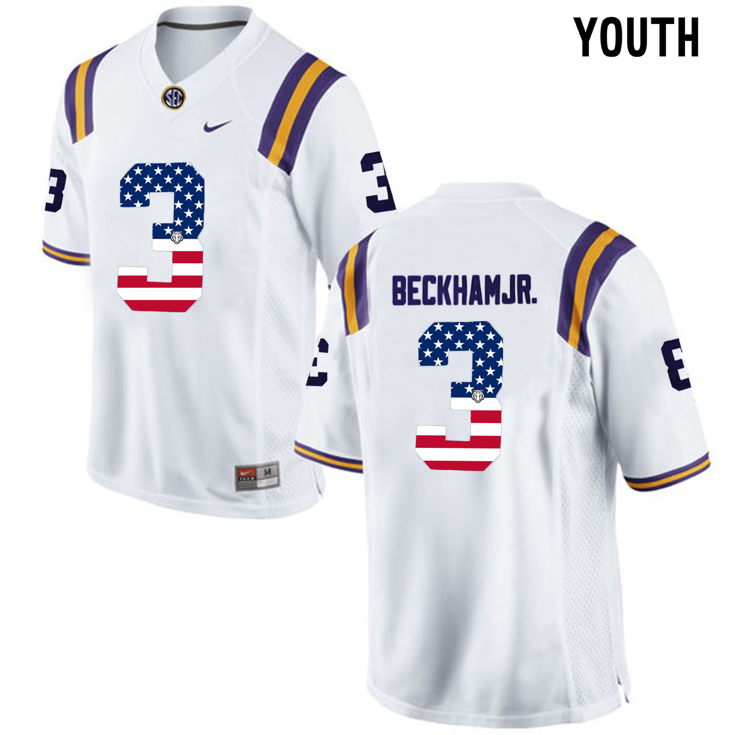 US Flag Fashion  Youth LSU Tigers Odell Beckham Jr. #3 College Football Limited Jersey  White